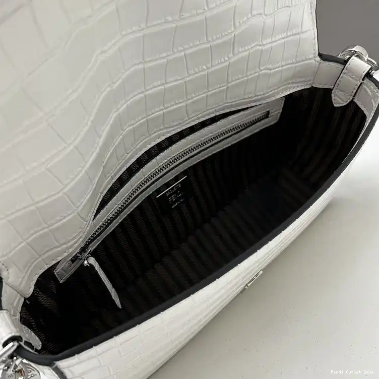 Affordable Fendi Leather Baguette Re-Edition Bag Crocodile In Medium White 0406